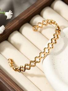 1pc Fashionable Luxury Titanium Steel Open Bangle Bracelet For Women - Yellow Gold - View 3
