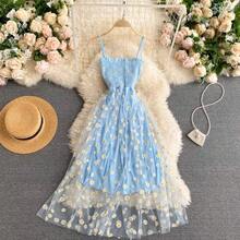 YuooMuoo-vestido de mujer, moda coreana, estampado Floral, tirantes finos, vestido de fiesta de malla, Estilo de vacaciones, Vestidos de playa para mujer 2026 - Rosa - Ver 5