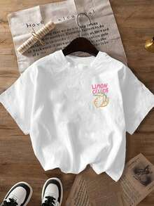 Plus Size Women's Casual Lemon Print Round Neck Short Sleeve T-Shirt, Suitable For Spring, Summer, Autumn, Vacation White - White - View 9