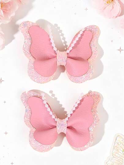2pcs Pink Butterfly Shape Hair Clips,Sparkly Glitter Decor Barrettes,Exquisite Cute Hair Pins,Pearl Chain Decor Barrettes,Fashion Hair Accessories For Girls Teens,Suitable For Daily Life,Events,Birthday Parties,Butterfly-Themed Parties,Amusement Parks,Photography,Gifts For Friends