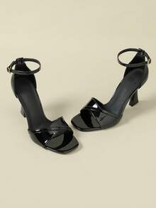 2026 New Glossy Patent Leather Peep Toe High Heel Sandals, 9CM Super High Heel, Sexy Fashion , Elegant Suitable For Dresses, Lightweight Luxury Niche Design, Versatile Candy Colors, Metal Buckle Strap, Small Size 33, Large Size 41-43 - Black - View 6