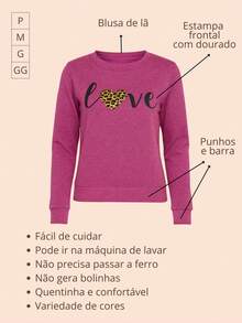 Fleece Blouse With Cuffs And Love Print, Warm Winter - 玫紅色 - 查看 4