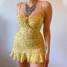 Vestido camisola floral pequeño para mujer, sexy, informal, para el hogar, falda cómoda de verano - Rosa - Ver 2