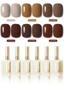6 botellas de 40ml de esmalte de uñas en gel de la serie Castaño, esmalte de uñas en gel semi-permanente, gel de uñas UV LED removible, suministros de arte de uñas, decoración de uñas DIY, regalo de salón en casa para mujeres - Multicolor - Ver 3
