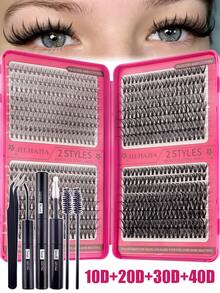 Bộ nối mi giả 640 sợi, dung lượng lớn, bền lâu với keo dán, nhíp, cọ mascara, bộ nối mi giả thân thiện với người mới bắt đầu, bộ mi giả mềm mại, bông xốp, mi giả tái sử dụng, tự làm tại nhà, bộ nối mi giả dạng chùm, phù hợp cho trang điểm mắt hàng ngày, chụp ảnh, đám cưới. - Nhiều màu - Xem 4
