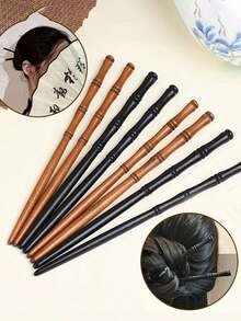 5 piezas de pinzas para el cabello con nudo de bambú estilo chino, accesorios para el cabello de mujer con artesanía exquisita, adecuados para Hanfu, clásicos y de moda, regalo perfecto para el Día de San Valentín, kit de herramientas para peinado - Multicolor - Ver 1