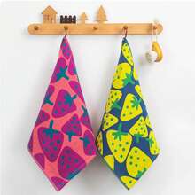 1 buah/3 buah Handuk Kasa Lembut Motif Stroberi & Bunga, Model Gantung, Menyerap Air, Cocok untuk Mencuci Muka, Menyeka Keringat, Mengeringkan Kaki, Kamar Mandi, Dapur - MultiWarna - View 4