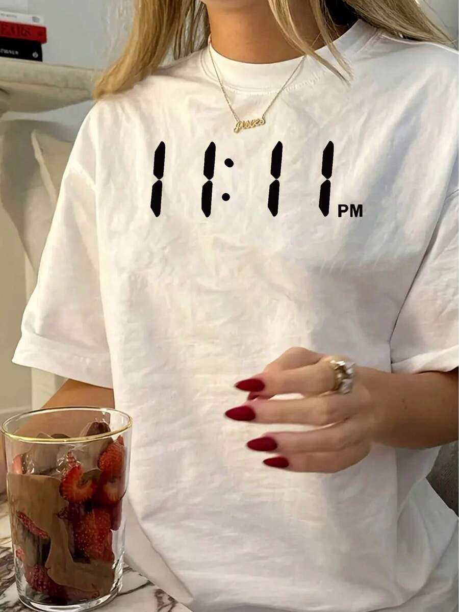 Short Sleeve, 11.11 Small Polka Dot Women's One-Piece Fashion Casual T-Shirt, Short Sleeve Round Neck Casual Top, Summer And Spring, Women's Clothing - 白色 - 查看 1