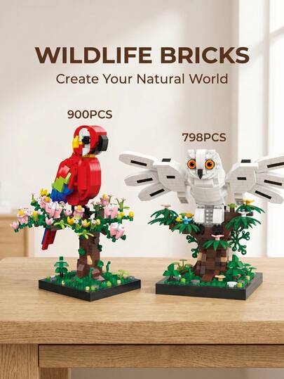 798pcs Owl/900pcs Parrot Building Block Model Decor 3D Puzzle Toy, Creative Animal Building Blocks DIY Handmade Craft For Home Decor, Office, Birthday, Christmas, New Year Gift