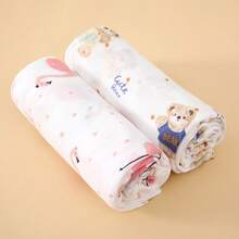 Yue Ye 1pc Baby Cartoon Print Lightweight Breathable Multifunctional Swaddle Blanket, Can Also Be Used As Bath Towel, Thin Summer Version, Suitable For Home & Outdoor Use - White - View 2