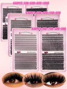 640支/包大容量D型卷翘睫毛夹,大容量睫毛册,10D+20D+30D+40D/30D+40D+50D+60D/50D+60D+80D+100D睫毛嫁接套装,自然眼妆,10-16支混合防水仿貂毛假睫毛,3D单根睫毛套装,便携可重复使用,适合日常外出、度假、日常妆容、角色扮演、全妆及日常佩戴,睫毛簇,单根睫毛,假睫毛 - 查看 5