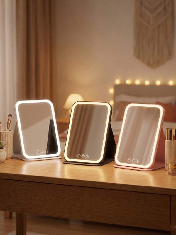 Gương trang điểm LED, Gương trang điểm để bàn gấp gọn có đèn (Dung lượng pin: 350mAh), 3 chế độ chiếu sáng, Gương để bàn, Gương trang điểm có đèn sạc USB, Gương trang điểm du lịch, Chất liệu da PU bền, Gương trang điểm cầm tay, Thích hợp cho sinh viên, ký túc xá, bàn làm việc văn phòng, Quà tặng sinh nhật, tốt nghiệp, trang trí nhà cửa tuyệt vời nhất