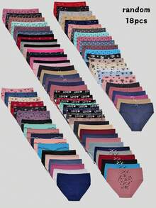 18pcs/Pack Randomly Assorted Cotton Plus Size Briefs Panties For Women - Multicolor - View 1