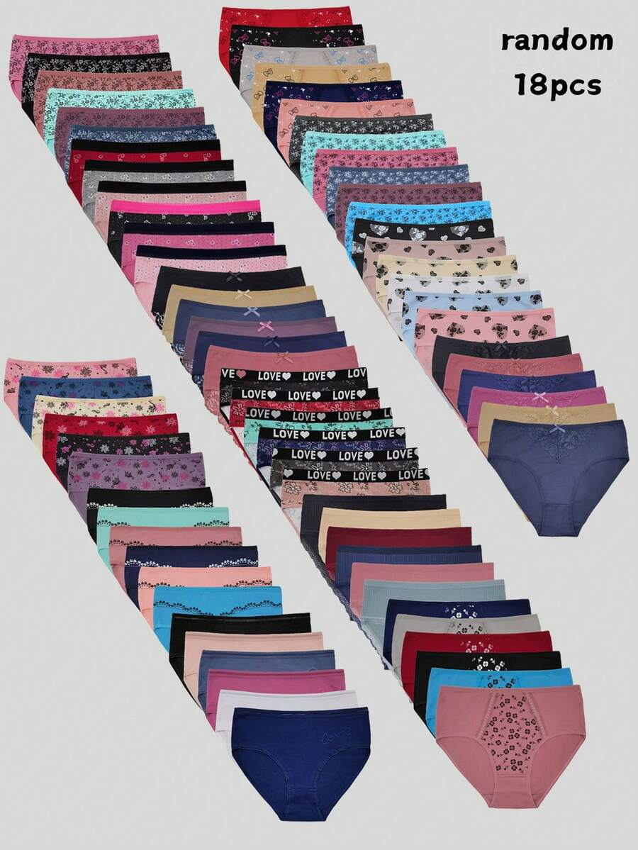 18pcs/Pack Randomly Assorted Cotton Plus Size Briefs Panties For Women - Multicolor - View 1