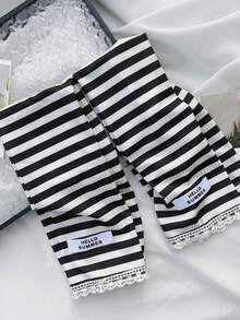 1 Pair Summer UV Protection Arm Sleeves, With Striped Lace Trim Open Design, Suitable For Spring, Summer & Autumn. Made Of Ice Silk Material, Great For Outdoor Driving And UV Protection. - Multicolor - View 5