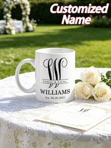 11oz Personalized Name & Date White Mug, Customized Couple Mugs, Perfect Wedding & Anniversary Gift - White - View 1
