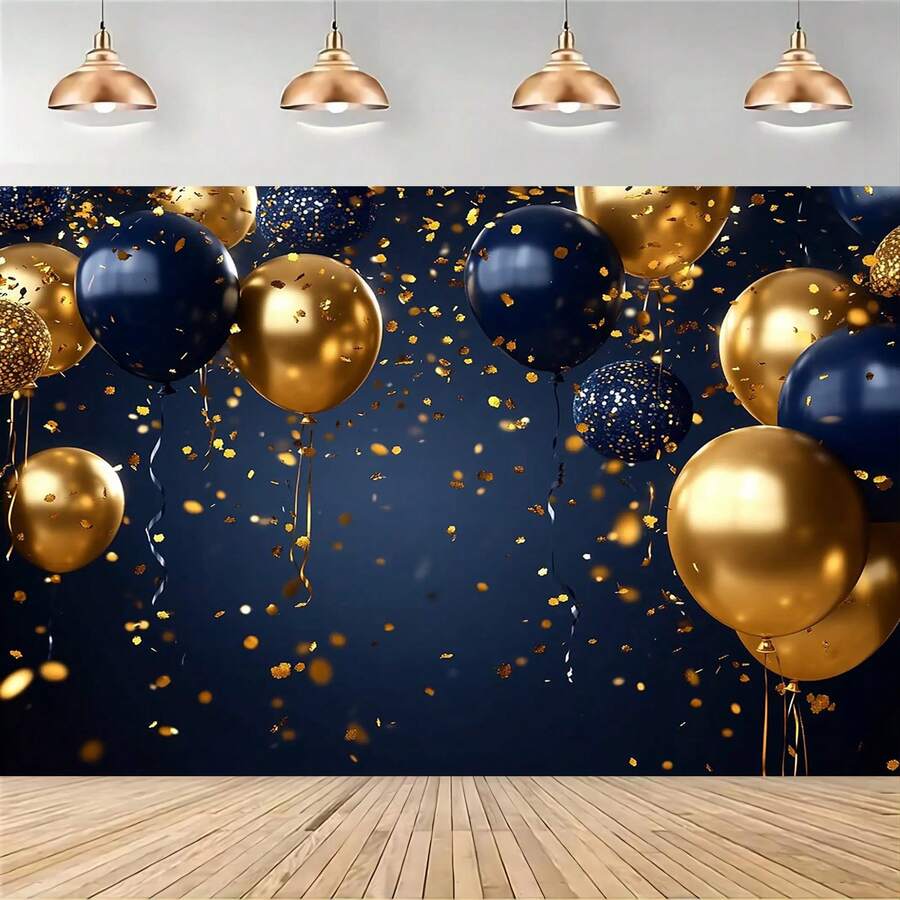 1pc 2D Flat Graduation Season Background Cloth 2D Flat, 1pc Elegant Navy Blue & Golden Backdrop With Glitter Confetti & Heart Print - Golden & Navy Blue Arch/Wall Decorations For Weddings, Birthdays, Showers - Luxury Party Background For Photo Booth, Tabletop, Indoor/Outdoor Bedroom Decoration, Home Decoration, Multiple Sizes Available, 160*70in, 90*70in, 60*50in - Nhiều màu - Xem 1
