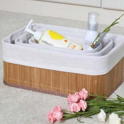 Juego de 3 cestas de almacenamiento de bambú natural - Cestas de almacenamiento decorativas para estantes, armarios y baños