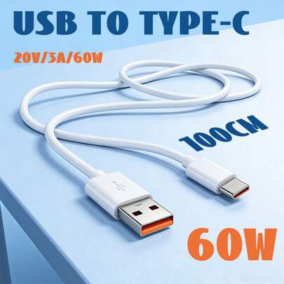 1pc White & Orange Core USB To Type-C Fast Charging Data Cable, 60W Fast Charging And 480Mbps Data Transfer, 100cm/39.37inch, Thickened 4.0mm Diameter, Suitable For Samsung/ And Other Smartphones Fast Charging