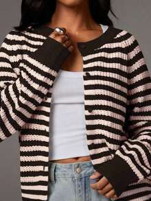 Cárdigan ligero a rayas para mujer, estilo casual para ir al trabajo, cárdigan a rayas para mujer, cárdigan de verano, cárdigan verde azulado, cárdigan blanco para otoño/invierno. - Multicolor 2 - Ver 11