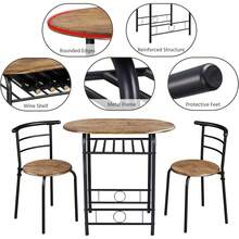 Modern 3 Piece Dining Table Chairs Set For Small Space Kitchen Breakfast Nook With Steel Legs Storage White Compact Dining Furniture - Brown - View 4