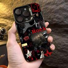 Las fundas para teléfono con diseño de collage musical de rock en negro y rojo son compatibles con , Apple, VIVO, OPPO, , Transsion, ,  y Honor. Fabricadas en silicona TPU, ofrecen protección contra golpes y caídas. - Negro - Ver 4
