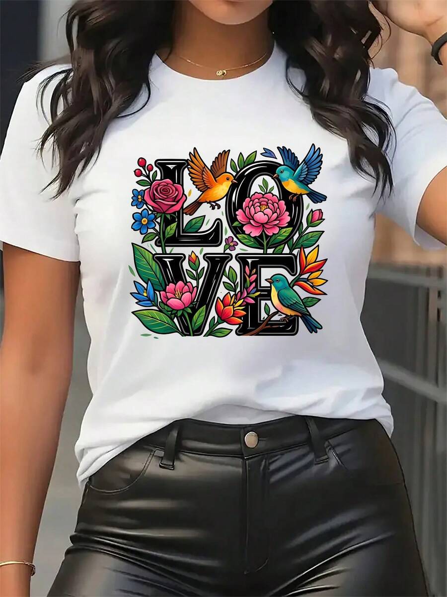 Fashionable Short-Sleeve Athletic T-Shirt For Women - Featuring A Vibrant And Lively Floral Print Design, This Comfortable And Casual Crew Neck T-Shirt Is Machine Washable And Easy To Match. Made Of High-Quality Fabric. - 白色 - 查看 1