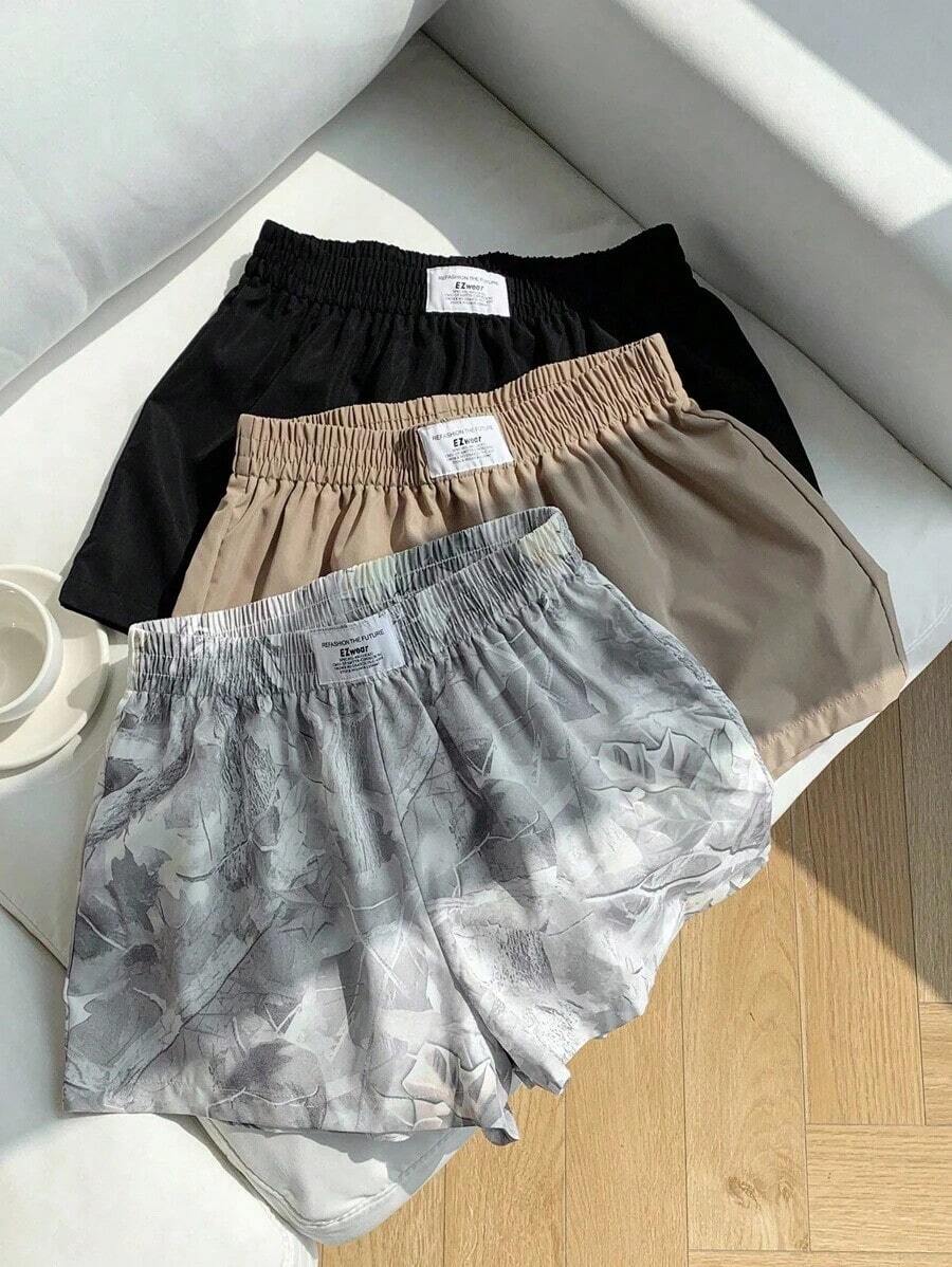 Set de 3 shorts casuales con estampado de lunares, estampado de leopardo claro y estampado de leopardo marrón oscuro, de tela tejida, adecuados para uso diario, set de shorts con estampado de camuflaje, adecuados para el uso diario, citas, fiestas, otoño/invierno/verano, Navidad, Año Nuevo, Acción de Gracias, fiestas, bodas, playa, ceremonias de graduación, moda, elegante, casual, salidas, citas, reservas, viajes, brillante, Día de San Valentín, elegante, vacaciones, casual, Y2K, salidas, ceremonias de graduación y otras ocasiones. - Caqui - Ver 1