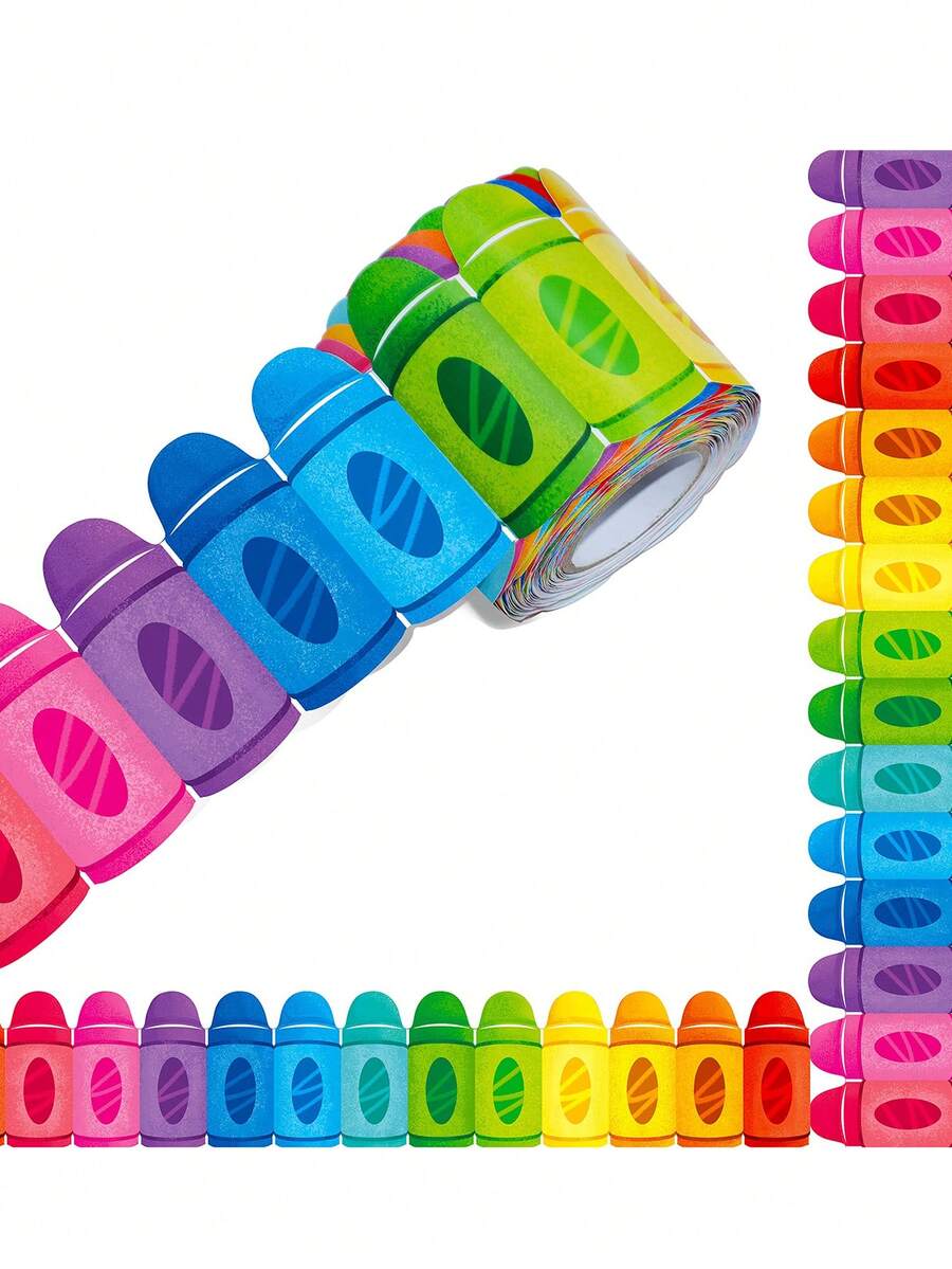 1 Roll - 18m/59ft Colorful Crayon Border Sticker, Back To School Rainbow Crayon Decorative Sticker, Pencil Sticker Decoration, As A Back To School Season Gift, School, Classroom And Home Decoration, Classroom Window Decoration, Wall Display, Classroom Decoration, Back To School Season Small Gift, Colorful Crayon Glitter Bulletin Board Border Sticker Roll, Back To School Theme Activity Decorative Sticker - Multicolor - View 1