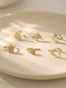CHOSHILAR 6pcs/Set Assorted Non-Piercing Nose Rings, Gold Tone Elegant Luxury Design Nose Clips Suitable For Daily Wear And Parties - Gold 38 - View 1