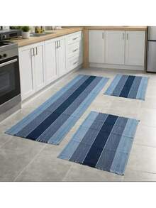 Kitchen Mat And Runner Set With 3 Pieces, Various Colors, Plain And Striped - Light Blue - View 1