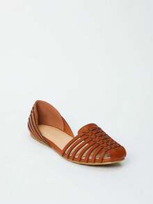 Women's Brown Flats Woven Closed-Toe Flat Sandals, Slip On Casual Fisherman Shoes For Commute Vacation - 棕色 - 查看 7