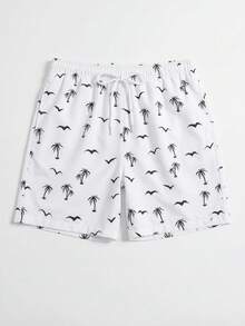 Quần short nam dáng casual đa năng có dây rút eo, in hình cây dừa, thích hợp mặc đi biển mùa hè. - trắng - Xem 2