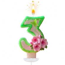 创意畅销0-9数字字母生日蜡烛，手工DIY生日蛋糕，节日主题派对装饰蜡烛，绿色蝴蝶轮廓，粉色桃花，亮片，彩色彩绘，优雅适用于婚礼、生日庆典、周年纪念日 - 綠色描邊蝴蝶三朵 - 查看 21
