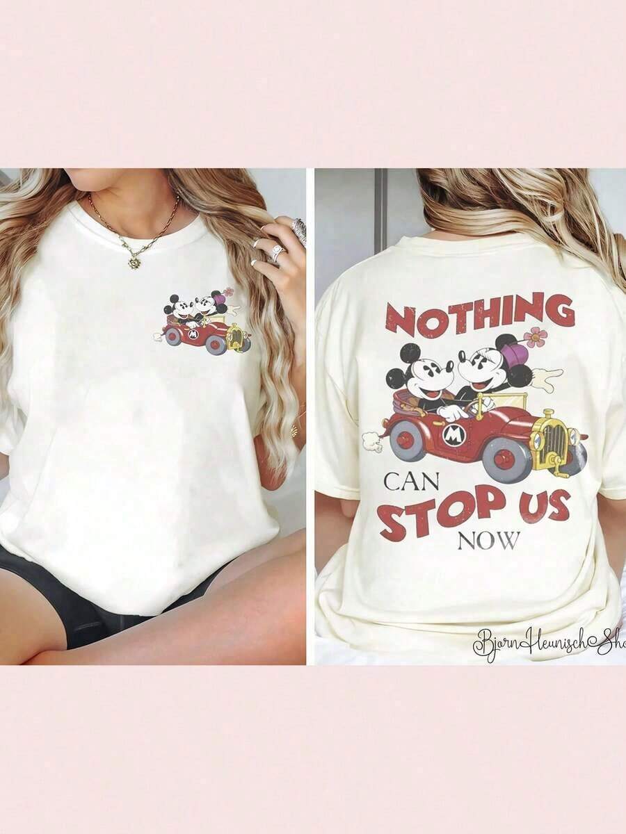 Disney No One Can Stop Me From Printing A T-Shirt On Both Sides Of A Cartoon, Which Is Suitable For Everyday Wear. It Is Necessary To Wear It Easily In Summer, Micro-Elastic, Soft Round Neck Casual Daily Coat, Round Neck Summer Sweatshirt, And Can Be Used By Both Men And Women. It Is A Loose Version And A Holiday Gift. - 白色 - 查看 1