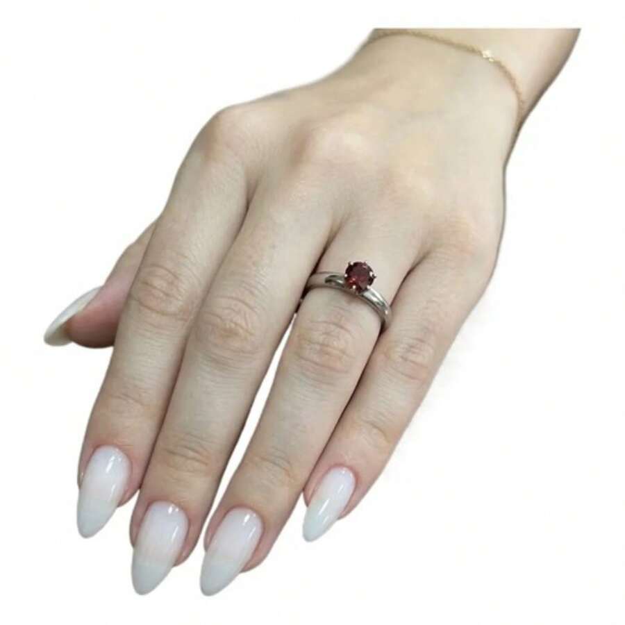 Stainless Steel Silver Solitaire Ring 5mm Graduation, Debutante - Red - View 1
