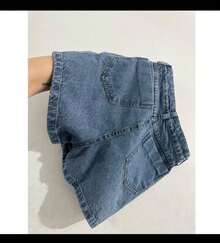 Denim Shorts With Side Slit And Glitter Darts, Sizes 34 To 52. - 寶藍色 - 查看 2