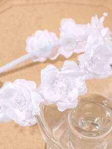 1pc Blue Mesh Floral Headband With Faux Pearl Tassels, Elegant Accessory For Weddings, Galas, Parties, Suitable For Braids, Ponytails, Buns And Other Hairstyles - White - View 6