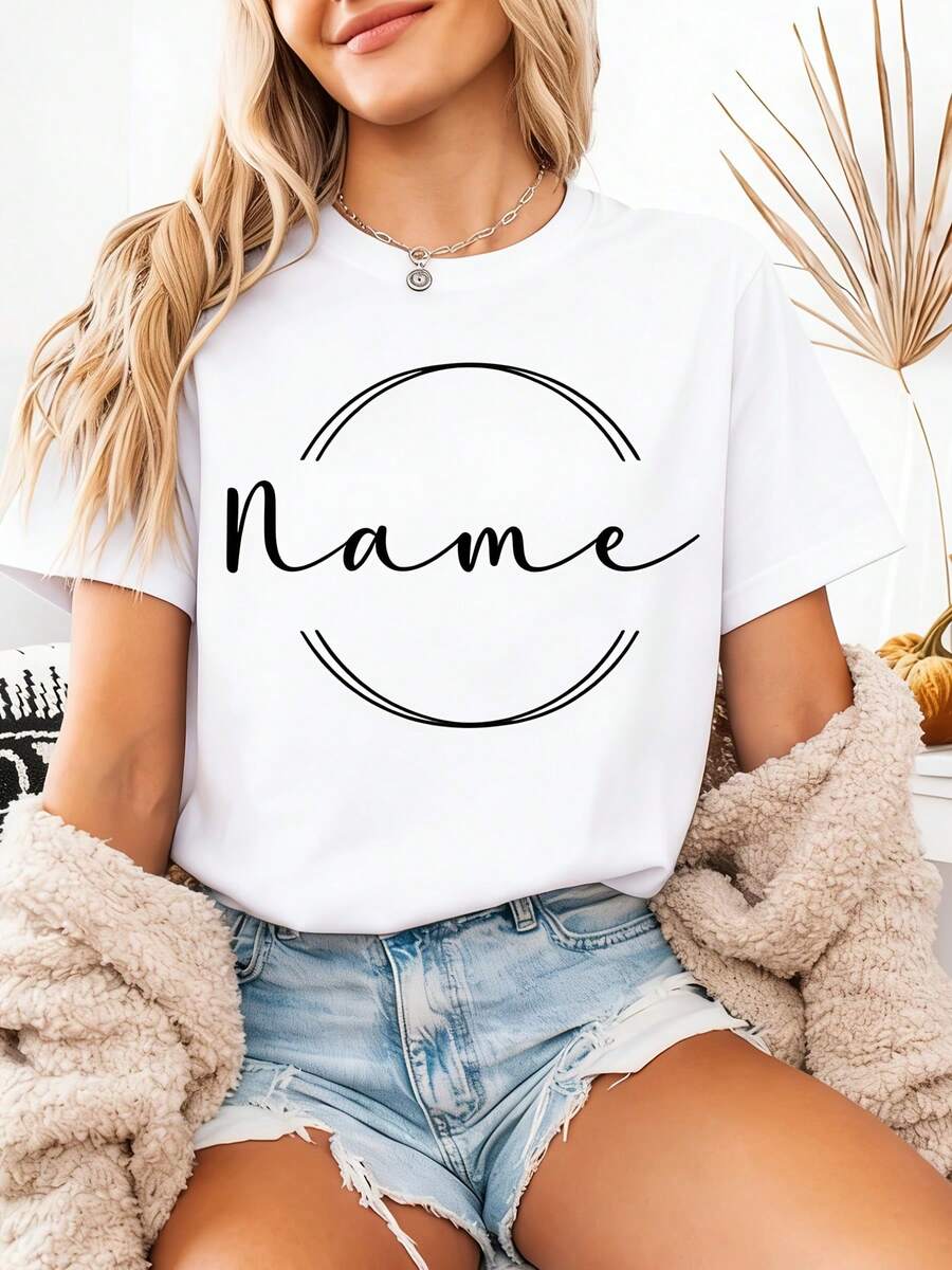 Personalized Name T-Shirt For Festive Events - Gift For Birthdays, Anniversaries, And Weddings With An Elegant Mother's Day Design, Comfortable Casual Top For Women | Quote T-Shirt | Distinctive T-Shirts | Retro T-Shirt - 白色 - 查看 1