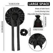 Bộ 4 mũ trùm tóc bằng satin, kèm dây buộc tóc bằng satin và túi đựng, được thiết kế để ngăn ngừa tóc xơ rối khi ngủ. Mũ ngủ mềm mại này có nơ thắt và rất phù hợp với tóc xoăn, tóc tết. - Xem 3