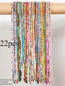 1 Set de cadena de cuentas de acrílico multicolor bohemio y arcoíris, joyería corporal, cadena para la cintura, regalo para mujeres, adecuado para decoración de vacaciones de verano en la playa - Multicolor - Ver 12