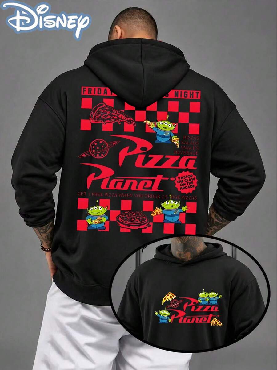 Disney Official Licensed Toy Story Pizza Planet Oversized Hoodie Men Back Print Alien Graphic Casual Streetwear Pullover - 黑色 - 查看 1