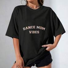 Unisex 100% Cotton _Dance Mom Vibes220g Heavyweight 100% Cotton T-Shirt. Butterfly Print. Unisex Sizing. Round Neck Inspirational T-Shirt. Cute And Beautiful Y2K-Inspired Summer Top, Perfect For The Outdoors, Home, Work, Or Street Wear. Casual, Loose-Fitting Everyday T-Shirt. - 黑色 - 查看 1