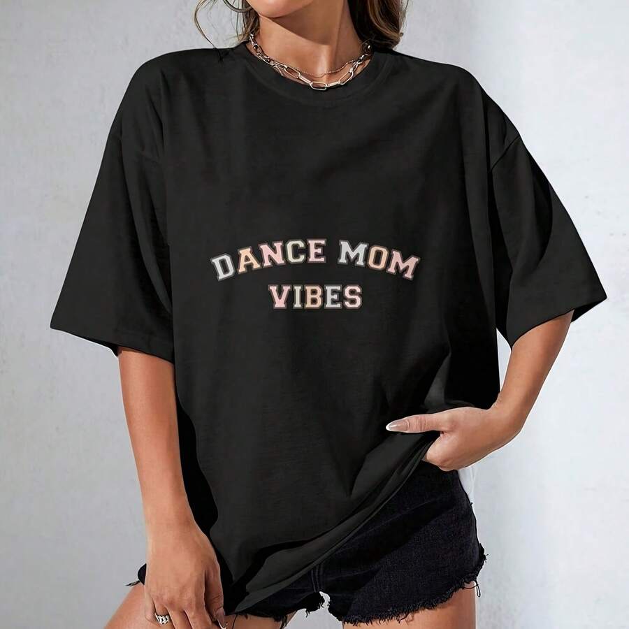 Unisex 100% Cotton _Dance Mom Vibes220g Heavyweight 100% Cotton T-Shirt. Butterfly Print. Unisex Sizing. Round Neck Inspirational T-Shirt. Cute And Beautiful Y2K-Inspired Summer Top, Perfect For The Outdoors, Home, Work, Or Street Wear. Casual, Loose-Fitting Everyday T-Shirt. - 黑色 - 查看 1