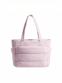 Nuevo bolso de mano blanco clásico y multifuncional de moda, diseño simple, detalles acolchados, diseño de asa superior dual para hombro, bolso de hombro elegante para damas, adecuado para n - Rosa 6 - Ver 3