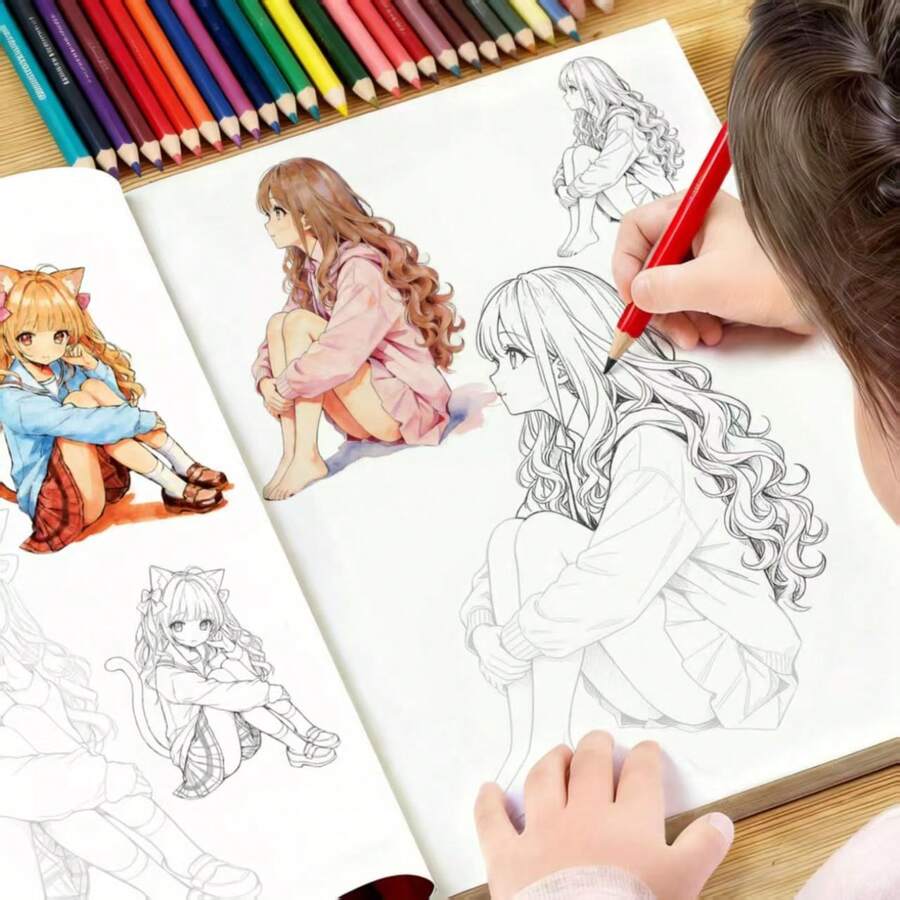 動漫繪畫著色練習書,漫畫角色繪圖零基礎描摹書,漫畫線條藝術練習書,馬克筆練習書,初學者漫畫描摹藝術書 - 上色練習本 - 查看 1