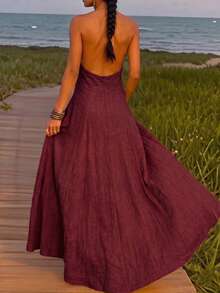 Women's Sleeveless Dress With Pockets Party Elegant Summer - Burgundy - View 5