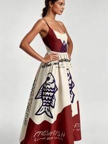 2026 Spring New Women's Clothing, Cross-Border European And American Dress, Sexy Waist-Cinching Pleated Solid Color Large Hem Strap Dress - 彩色 - 查看 4