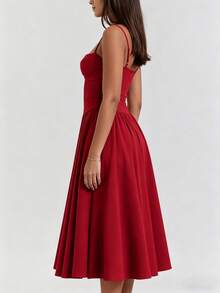 2026 Spring New Women's Clothing: Cross-Border European And American Dress, Elegant French Retro Waist-Cinching Strap Dress - 紅色 - 查看 3