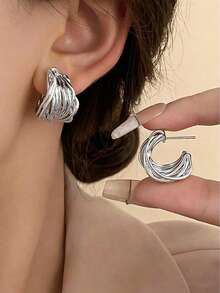 1 Pair Copper Plated Silver Zirconia Earrings, Suitable For Daily Wear - Silver - View 5